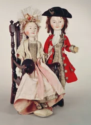 Lord y Lady Clapham, muñecos de madera hechos en el período de William y Mary, finales del siglo XVII, c.1680s